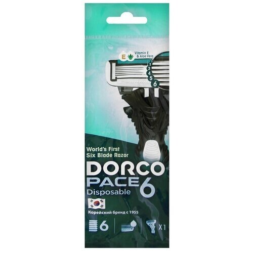 Dorco Одноразовый бритвенный станок мужской 6-ти лезвийный с плавающей головкой PACE 6, 1шт