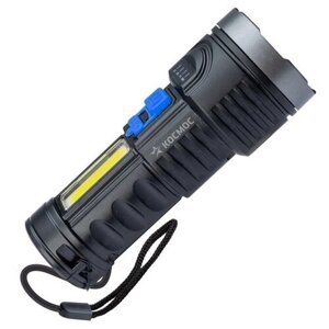 Фонарь аккумуляторный ручной LED 3Вт + COB 3Вт аккум. Li-ion 18650 1.2А. ч индикатор USB-шнур ABS-пластик | код. KOS115Lit | космос (30шт. в упак.)