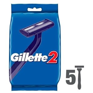 GILLETTE, Одноразовые Мужские Бритвы, с 2 лезвиями, 5 шт, GILLETTE 2