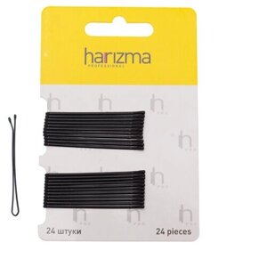 HARIZMA Невидимки 50 мм прямые черные 24 штуки harizma