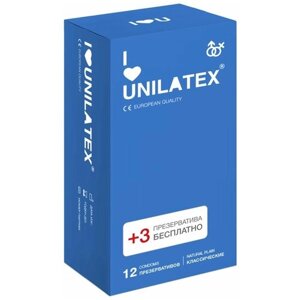 Классические презервативы Unilatex Natural Plain - 12 шт. 3 шт. в подарок