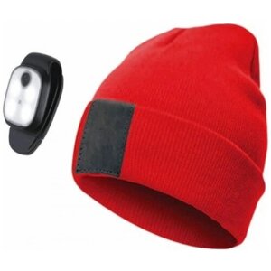 Космос фонарь налобный-шапка красная, акк. Li-Pol 3,7V 300mAh 1W 130lm 3 реж. з/у от USB, KOCHat2_red