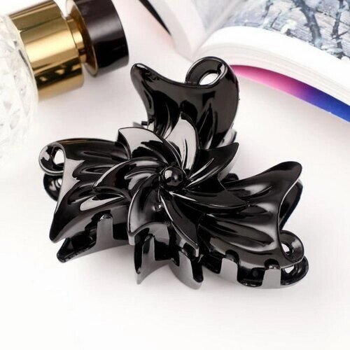 Краб для волос "Классик" бантик с цветком, 8х5.5 см, чёрный, 12 шт.