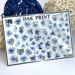Металлизированные cлайдеры для маникюра (водные наклейки) для дизайна ногтей "Голубые цветы"
