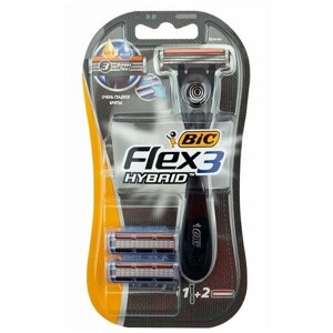 Мужская бритва 3 лезвия BIC Hybrid 3 Flex Sensitive с плавающей головкой бритвенный станок для мужчин + 2 сменные кассеты с Алоэ Вера и витамином Е