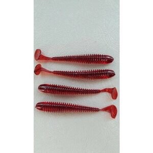 Мягкая силиконовая приманка Свинг (Ribbed Worm) 53мм,12шт Красный (Grape).