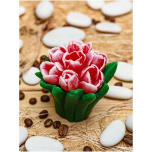 Мыло глицериновое ручной работы Букет тюльпанов "бело-красный" 110 гр.