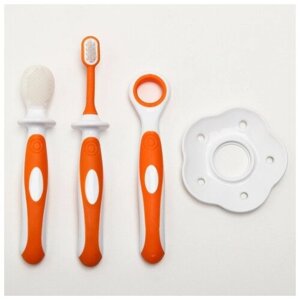 Набор детских зубных щёток-массажеров (силикон/нейлон), с ограничителем, цвет оранжевый (1шт.)