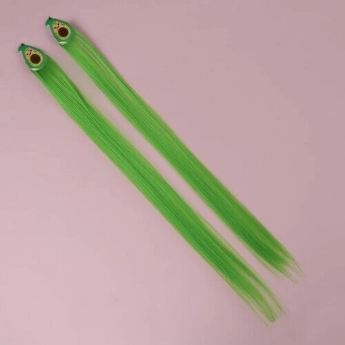 Набор накладных локонов авокадо, прямой волос, на заколке, 2 шт, 50 см, цвет зелёный