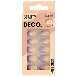 Набор накладных ногтей DECO. NUDE CHICK violet ombre (24 шт + клеевые стикеры 24 шт)