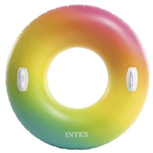 Надувной круг для плавания с ручками, надувной круг INTEX 58202, Цветной, 122см, от 9 лет, до 80кг