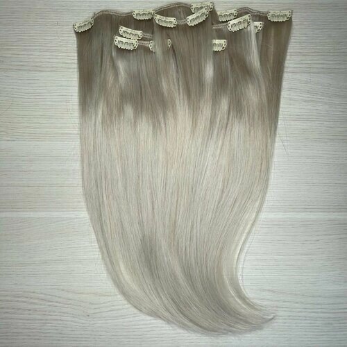 Натуральные волосы на заколках PREMIUM 40 см 120 г - Серебристый блонд #1000
