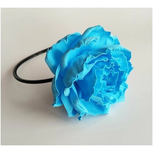 Ободок для волос с цветком ручной работы роза голубая