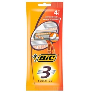 Одноразовый бритвенный станок Bic 3 Sensitive, оранжевый, 4 шт.