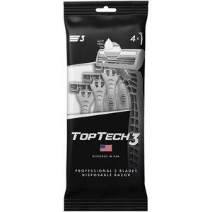 Одноразовый бритвенный станок TopTech 3, серый, 4 шт., 2 уп.