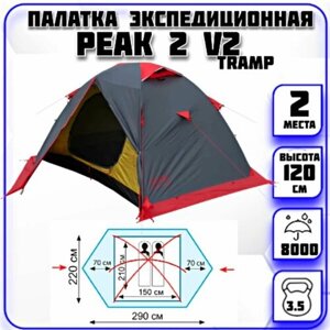 Палатка 2-местная экспедиционная Peak 2+ v. 2 Tramp (серая)