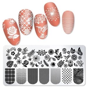 Пластина для стемпинга / пластина для дизайна ногтей / бабочки / цветы / узоры