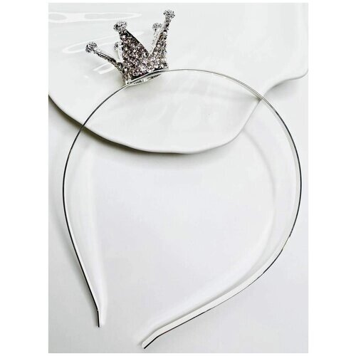 Праздничный металлический ободок для волос с короной с камнями, карнавальный ободок корона с крупным камнем, серебристая