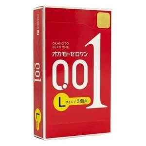 Презервативы OKAMOTO Водорастворимый полиуретан 0.01 с дополнительными смазками 00.1 , размер " L" , 3 шт.