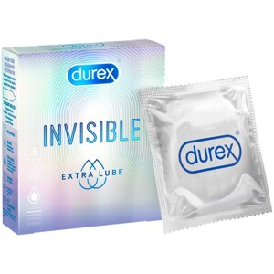 Презервативы ультратонкие, с дополнительной смазкой, из натурального латекса, для максимальной чувствительности Durex Invisible Extra Lube 3 шт.