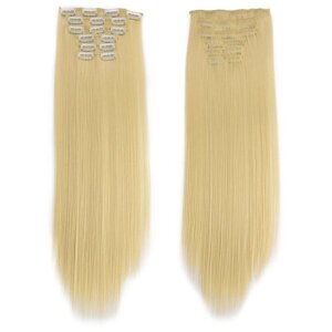 Пряди для наращивания волос длинные прямые на заколках. Волосы на 16 заколках, прямые, 55-60 см. 140 г.