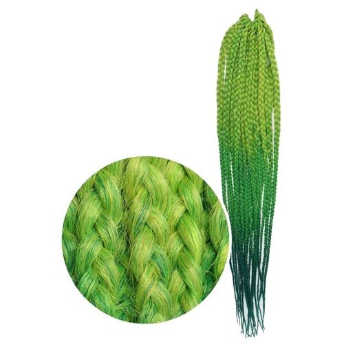 Queen Fair пряди из искусственных волос SIM-BRAIDS афрокосы трехцветные, светло-зеленый/зеленый/ультрамарин FR-31, размер 58-60 см