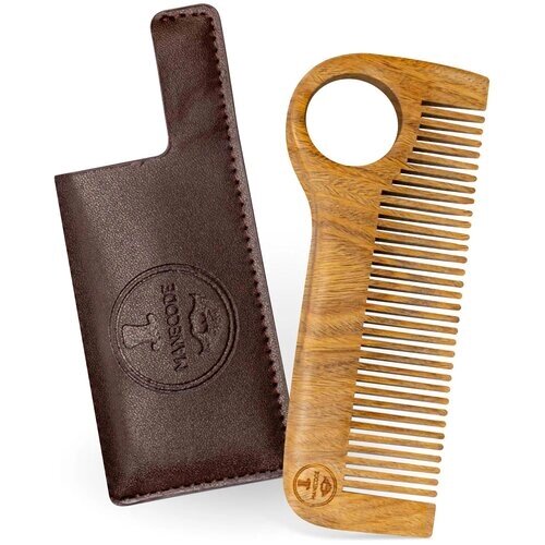 Расчёска для бороды и волос Manecode – прочный деревянный гребень для мужчин из натурального сандала с Anti-Static эффектом в чехле из экокожи