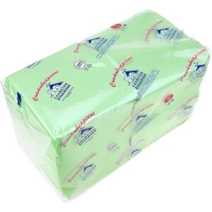 Салфетки бумажные 24х24см "Сыктывкарские", 1 слойные, 400 штук в упаковке, сырье - 100% целлюлоза, салатовый, в мягкой упаковке (Россия)