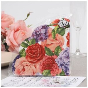 Салфетки бумажные "Art Bouquet" Прекрасные цветы, 3 слоя, 12 листов, d 32