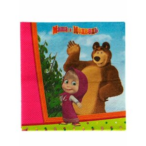 Салфетки бумажные Маша и Медведь, 25 см