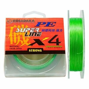 Шнур плетен. Kosadaka "SUPER LINE PE X4" 150м, цв. light green; 0.12мм; 4.7кг