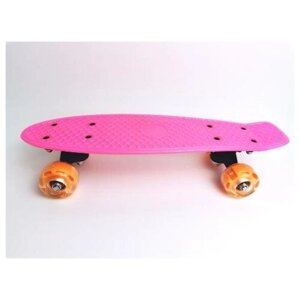 Скейтборд пластик 17*5" шасси пластик, колёса PVC 50мм свет, цв. розовый