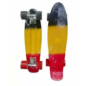 Скейтборд со светящимися колёсами Трехцветный / Пенни борд / Лонгборд до 80 кг / Круизер, Оранжевый