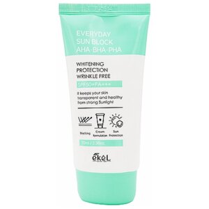 Солнцезащитный крем EKEL Everyday Sun Block AHA BHA PHA SPF 50PA, 70 мл / идеально для чувствительной и проблемной кожи