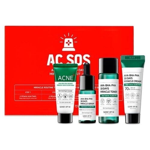 SOME BY MI Набор миниатюр с кислотами для проблемной кожи AHA-BHA-PHA 30 Days Miracle Ac Sos Kit 30+30+20+10мл.