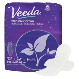 Ультратонкие прокладки с крылышками, с натуральным хлопком "Veeda" ночные, 12 UltraThin Night