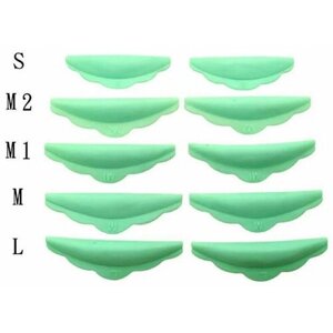 Валики для ламинирования ресниц/Зеленые/Набор 5 размеров: S, M, M1, M2, L.