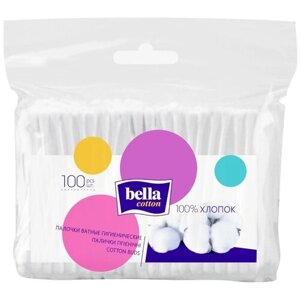 Ватные палочки Bella Cotton гигиенические, белый, 100 шт., пакет