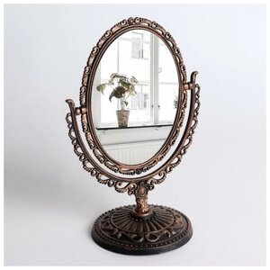 Зеркало настольное «Ажур», двустороннее, с увеличением, зеркальная поверхность 8,5 12,1 см, цвет чёрный/медный