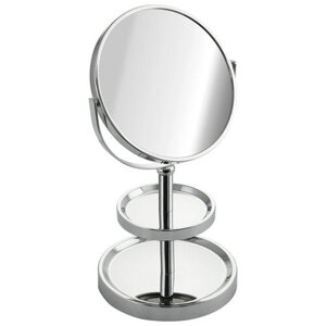 Зеркало санакс косметическое, настольное, с полочками, нержавеющая сталь, хромированная