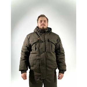 Зимняя мужская куртка IDCOMPANY "Егерь" для охоты, рыбалки и активного отдыха рип-стоп хаки 56 размер
