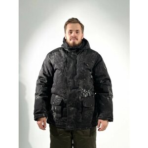 Зимняя мужская куртка IDCOMPANY "Тайга" для охоты, рыбалки и активного отдыха рип-стоп черный питон 54 размер
