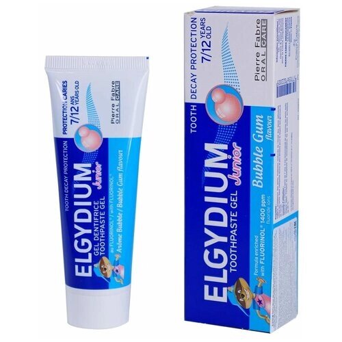 Зубная паста-гель для взрослых и детей от 7 лет Elgydium Защита от кариеса Junior aroma Bubble 50 мл