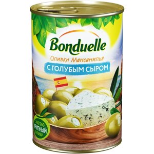 Bonduelle Оливки Мансанилья в рассоле с голубым сыром, 300 г, 314 мл