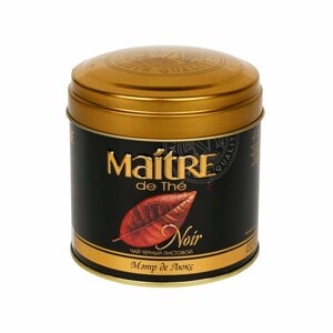 Чай черный MAITRE de The Мэтр Де Люкс листовой 100 г жестяная банка подарочный МЭТР