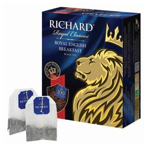 Чай RICHARD (Ричард) Royal English Breakfast", комплект 8 шт, черный, 100 пакетиков по 2 г, 100270