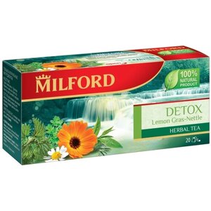 Чай зеленый Milford Detox в пакетиках, лемонграсс, розмарин, 20 пак.