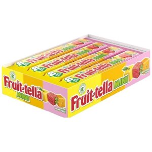 Fruittella ассорти Жевательные конфеты Mini с фруктовым соком со вкусами клубники, апельсина и лимона, 1.408 кг, картонная коробка, 16 уп.