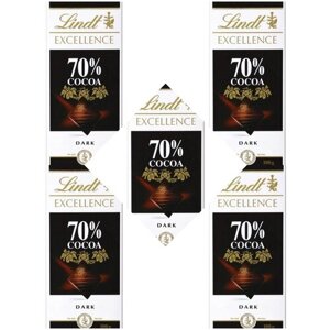 Горький шоколад Линдт 70%100 г. х5 штук.