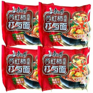 Китайская лапша быстрого приготовления с помидорами упаковка 4 шт / светло-красная